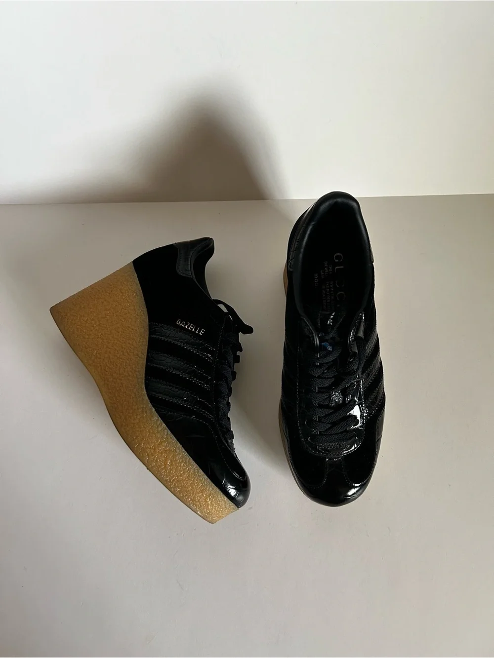 Gucci x ADIDAS Black Patent Leather Wedge Platform Sneakers
